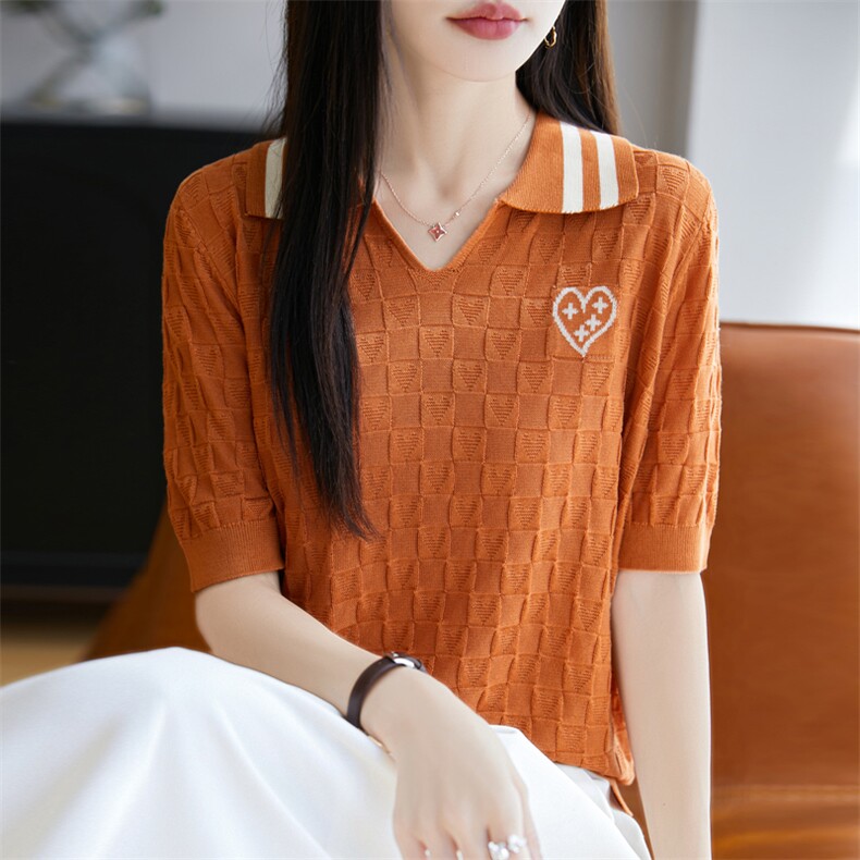 天丝16G爱心提花短袖,女装T恤,昭美羊绒