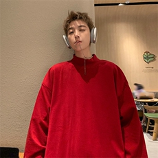 抖音得物品质260克精梳德绒保暖长袖T恤纯色半高领打底针织衫DR01，男装T恤，电商A486