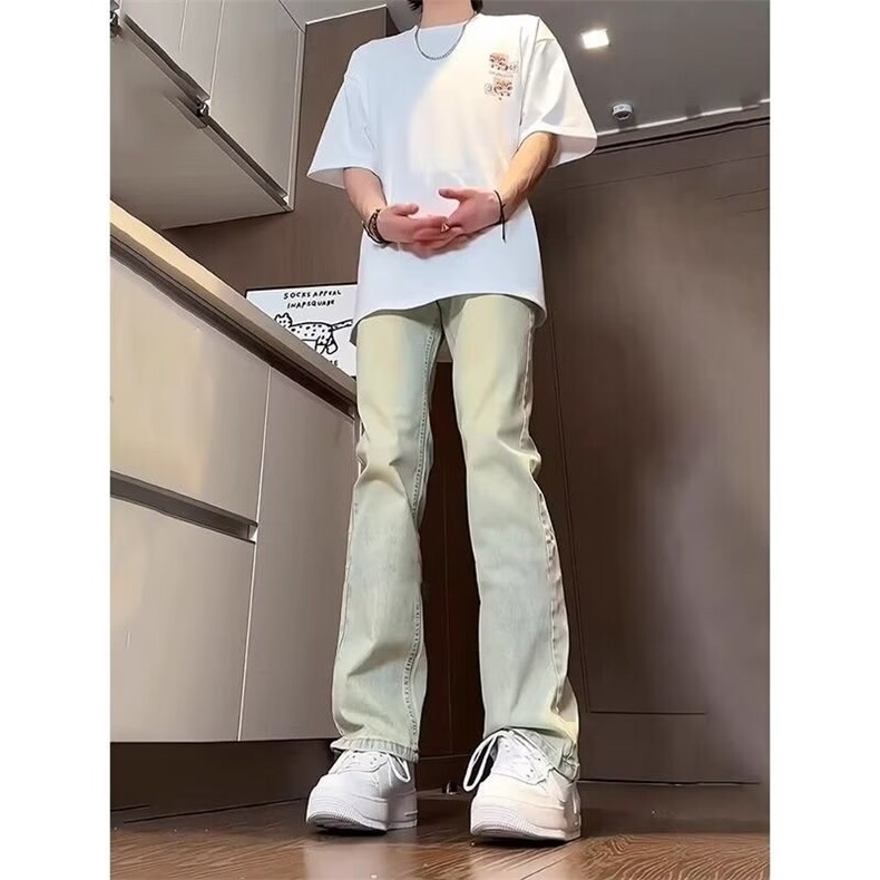 复古牛仔裤男款夏季微喇叭裤直筒美式ins痞帅裤子高街水洗做旧,男装牛仔裤,星座218-1（原230）