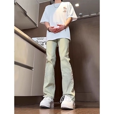 复古牛仔裤男款夏季微喇叭裤直筒美式ins痞帅裤子高街水洗做旧，男装牛仔裤，星座218-1（原230）