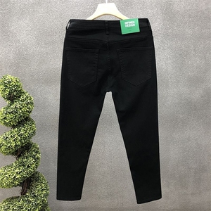高品质纯色牛仔裤男潮牌修身小脚九分裤男士精神小伙白色休闲裤子图片