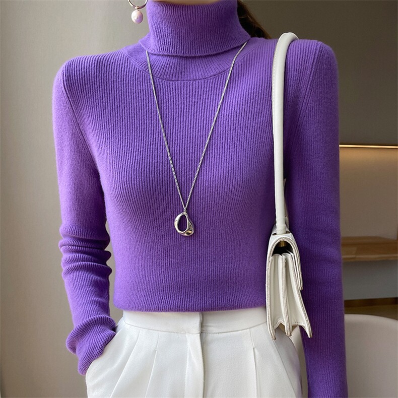 长袖套头纯色2024年秋季高领通勤羊毛衫，女装羊毛衫，丹芙娇羊绒