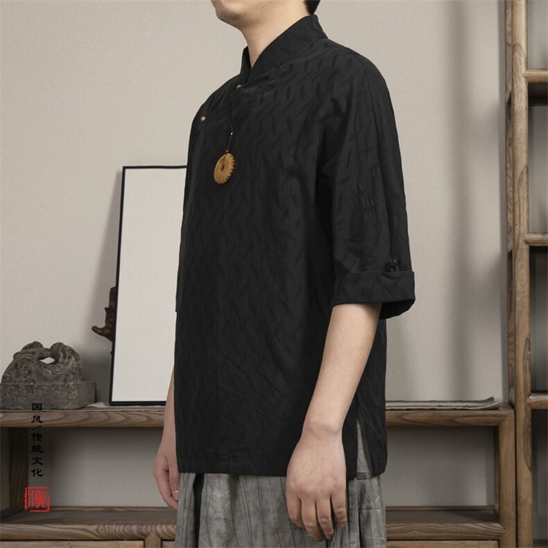 风男装立领斜襟新中式唐装薄款外套T02P70,男装民族服装,钱塘802