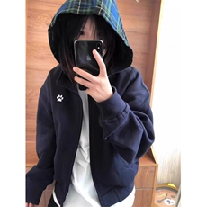 WYK04LL-P47连帽格子拼接卫衣男高级感痞帅外套，女装短外套，星座1007（原301D）