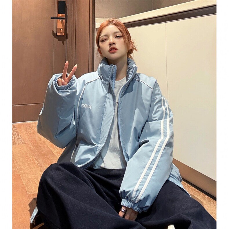 中性风冬装港风条纹织带棉服棉衣休闲加厚外套男女G1107P118,男装棉衣,电商A339