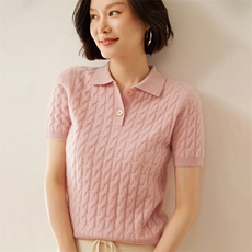 2024年秋冬季Polo麻花短袖35%羊绒，女装羊绒衫，绒创羊绒