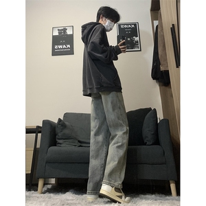 港风美式高街复古水洗抽绳磨白阔腿牛仔裤 XZ213-NZBZ01-P60控78图片