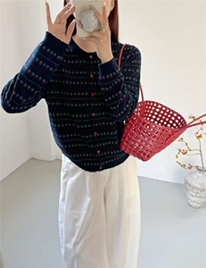 2025年秋季时尚百搭通勤简约郁金香开衫，女装针织衫/毛衣，万禾羊绒