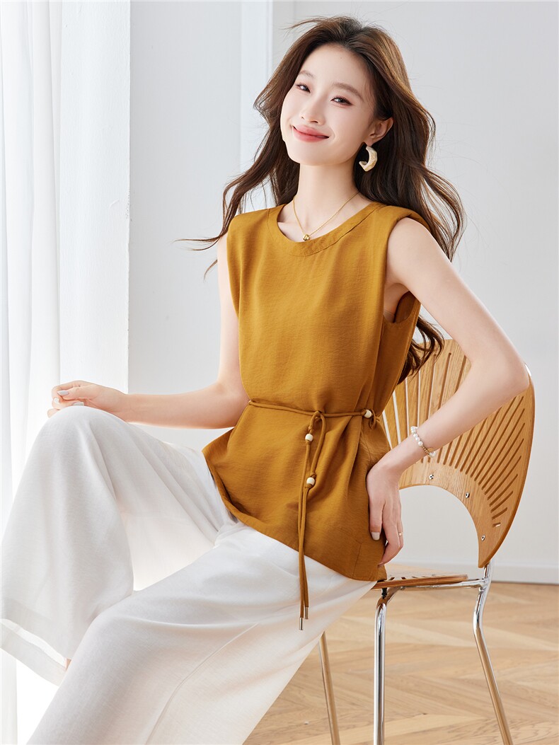 棉质后背设计感带腰带上衣阔腿裤两件套,女装套装/套裙,采品优优