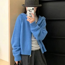 春秋2025新款韩系英伦风毛衣外套高级感双拉链连帽针织开衫上衣，女装羊毛衫，萱芳婷羊绒