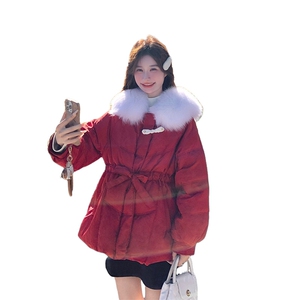 现货50绒2D078-8108-P340K468 真大毛领盘扣轻风羽绒服 可收腰图片