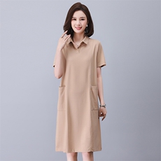 休闲直筒polo连衣裙2025新款中年妈妈气质翻领短袖裙子女夏中长款，女装连衣裙，涵誉