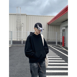 灰色cleanfit男生短款卫衣美式重磅连帽大帽衫廓形外套潮WY004P48图片