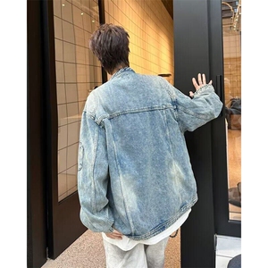 美式高街牛仔外套男春秋潮牌宽松拉链夹克痞帅机车服W6389-P70图片