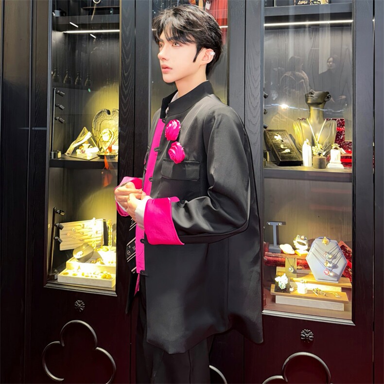 （图）2025春新款中式小立领手工订花撞色西服5022-P123,男装西服,星座910-5