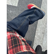 【有货】XK8091LL-特P55格纹拼接baggy水洗萝卜牛仔裤子，男装牛仔裤，星座1007（原301D）