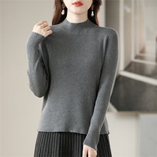 2025年秋季新款针织抽条半高领上衣时尚休闲通勤百搭，女装针织衫/毛衣，阁惠羊绒