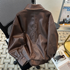 美式翻领皮衣外套复古春秋季男女休闲美拉德机车夹克JK08537-P62，男装夹克，星座308B-1