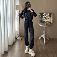 女春秋新款慵懒风深蓝色卫衣卫裤套装，女装套装/套裙，江南
