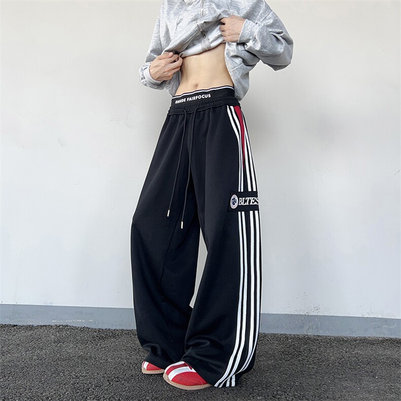 美式复古双腰头运动裤卫裤女宽松阔腿休闲百搭拖地长裤YZ8062-P55,男装休闲裤,星座509