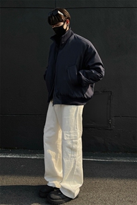 新加二色 高街立领棒球棉服飞行夹克棉衣短款外套男 H1030特P60图片