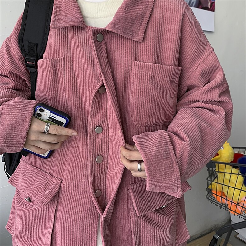 秋装港风情侣灯芯绒夹克多口袋工装宽松外套潮日系情侣H203/P85,男装夹克,钱塘713