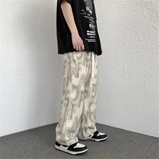 休闲裤男夏季新款港风运动直筒裤宽松高街拖地裤子潮k70733-p38，男装休闲裤，星座1008-1