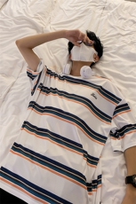 2023夏季新潮ins条纹中性风圆领男宽松透气短袖T恤，男装T恤，电商A161-2