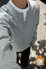 380g重磅华棉假两件保暖银狐绒亨利领男卫衣W5419J加绒-特P45控88，男装棉衣，电商A001