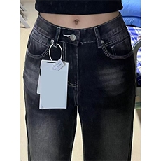黑灰色微喇叭牛仔裤女冬季新款美式复古高腰紧身显瘦直筒马蹄裤子，男装牛仔裤，星座506A