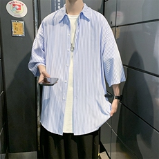 2025春夏新款港风条纹潮流短袖男衬衫上衣D201-DM93-P40，男装T恤，电商D321-1
