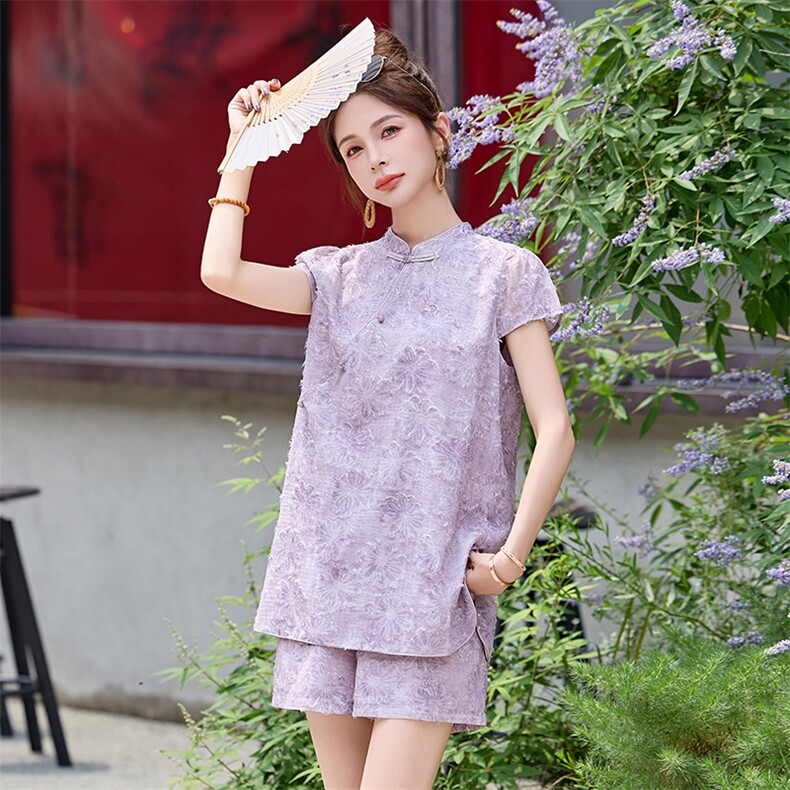 新中式国风套装短裤女2025夏新款小个子巨好看绝美漂亮穿搭两件套,女装套装/套裙,众宇琦