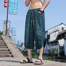 新中式提花盘扣宽松休闲七分裤802-P55，男装牛仔裤，星座816A（原B366）