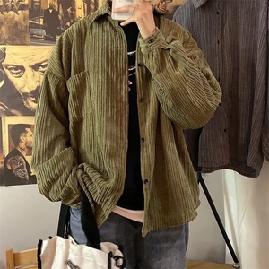 夹克宽松外套灯芯绒复古上衣M--XXL 灰色 绿色 JC97图片