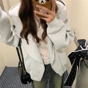 抖音得物品质 26春装美式重磅结构斜拉链高领连帽卫衣开衫外套W61图片