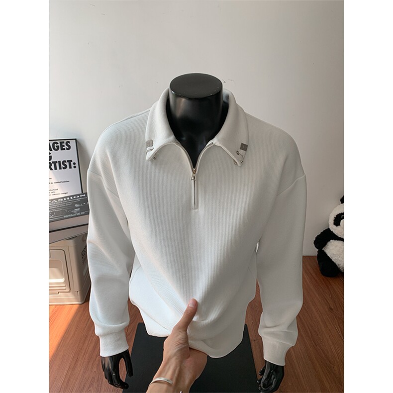 复合牛奶丝340g重磅美式宽松半拉链T恤男T5077改W50771-特P40控78,男装T恤,电商A001-1