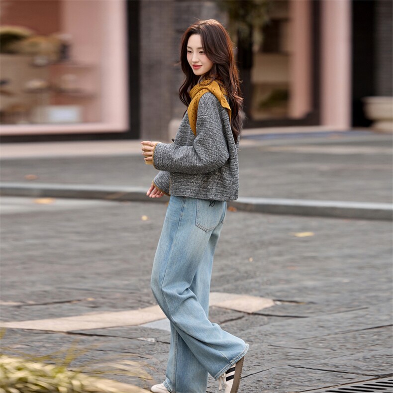 小香风外套女2025秋冬新款超火减龄独特漂亮韩系减龄短款毛呢夹克,女装短外套,素月