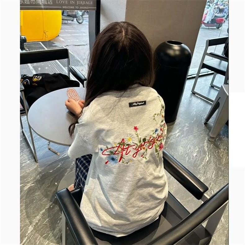 潮美式连肩花卉刺绣纯棉短袖t恤男女2025夏季情侣设计感上衣,男装T恤,星座601-1