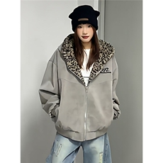 1506/QA2750/P75豹纹双面穿棉服连帽设计感男女冬季工装夹克棉衣，男装夹克，星座1506