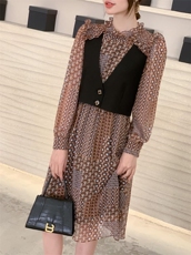 2022早春新款假两件套马甲雪纺连衣裙，女装马甲，衣佳佰分(1F)