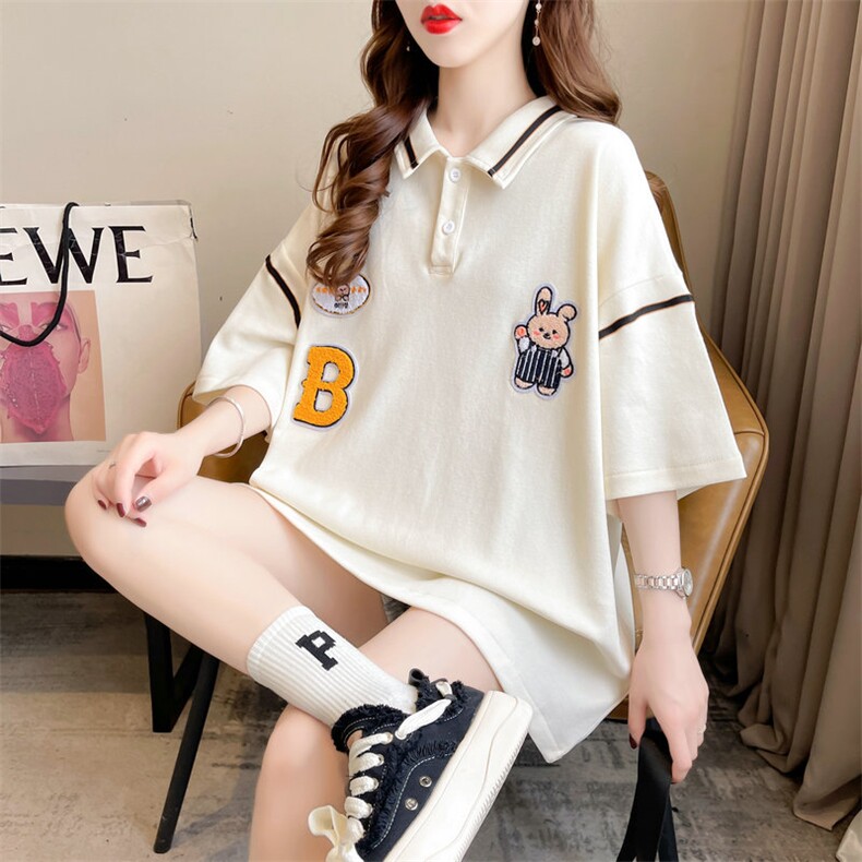 YM278韩版宽松POLO领中长款大码女装短袖T恤女P45，女装衬衫，星座309B-2