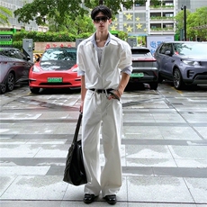 美式白色条纹撞色假两件衬衫男痞帅衬衣外套513ACS2533P50，男装衬衫，星座513A