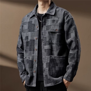 色织混纺厚料 美式复古工装长袖衬衣 春秋款外穿打底痞帅牛仔外套,男装工装外套,星座1210-1