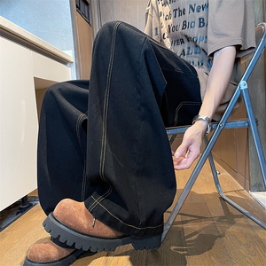 美式复古弯刀牛仔裤潮流宽松休闲百搭直筒裤图片