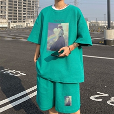 ！2025夏季华夫格短袖套装学生百搭一套衣服HTZ90P50，男装T恤，电商B220