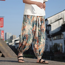 新中式冰丝数码印花宽松休闲九分裤8015-p65，男装休闲裤，星座816A（原B366）