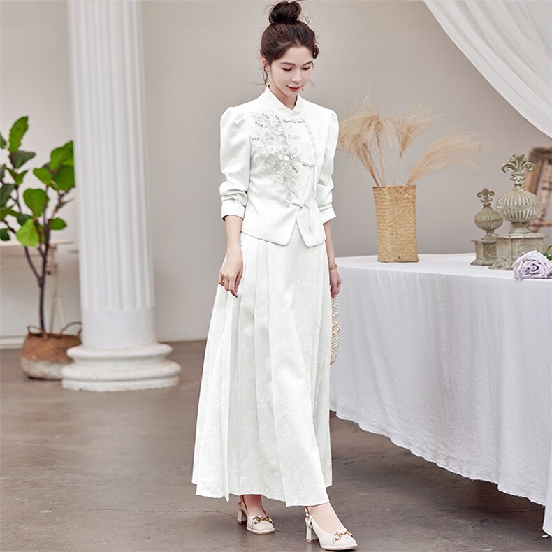 2025新款春秋装复古中国风绣花连衣裙女装礼服气质新中式套装裙,女装套装/套裙,芷墨服饰