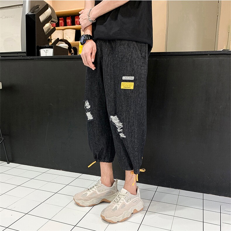 2021春夏季M84破洞九分裤韩版割烂牛仔裤基础男女裤港风Q,男装牛仔裤,星座1008