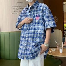 夏季新款衬衫潮流慵懒男半袖格子衬衣HC118P38，男装衬衫，星座1116-2