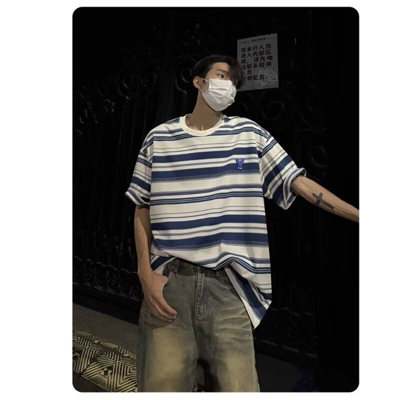 2026年新款韩版宽松显瘦百搭圆领上衣ins潮学生条纹短袖t恤男夏季,男装T恤,星座506A